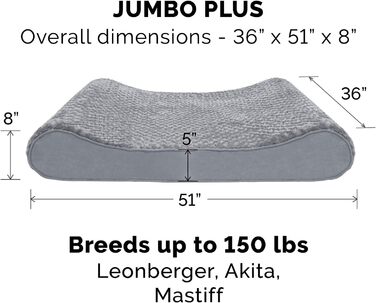 Ліжко для собак Furhaven XXL з піною з пам'яті, ультра-плюшеве штучне хутро та замша, розкішне місце для відпочинку знімний, пральний чохол – сірий, Jumbo Plus (XXL)