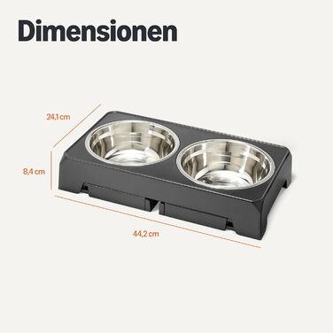 Підставка для мисок для собак Amazon Basics, регульована висота, нержавіюча сталь, протиковзна, годівниця для домашніх тварин, 44 x 24 x 30,5 см, чорна