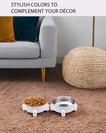 Миски для котів та собак з нержавіючої сталі, антиковзкі, підняті, 2 шт. (Білий)