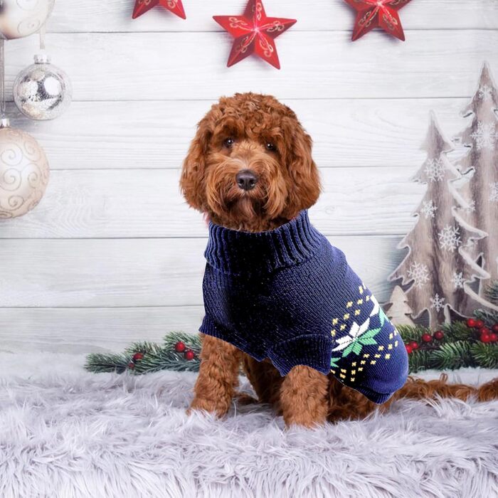 Теплий в'язаний пуловер для собак Rokragen Wepenherz, зимовий одяг для малих та середніх собак (Yorkie, Spitz, Schnauzer), колір navy, розмір S