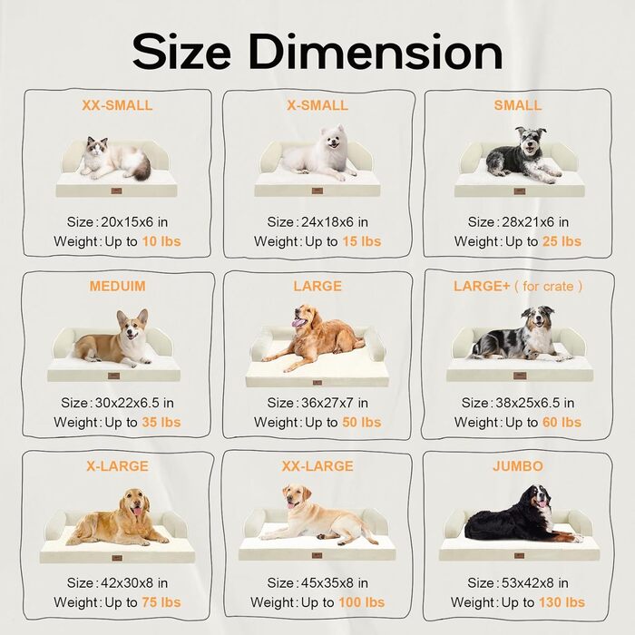 Ортопедичне собаче ліжко великого розміру XL, бежеве. Знімна подушка для шиї, водонепроникний чохол, антиковзаюча підкладка.