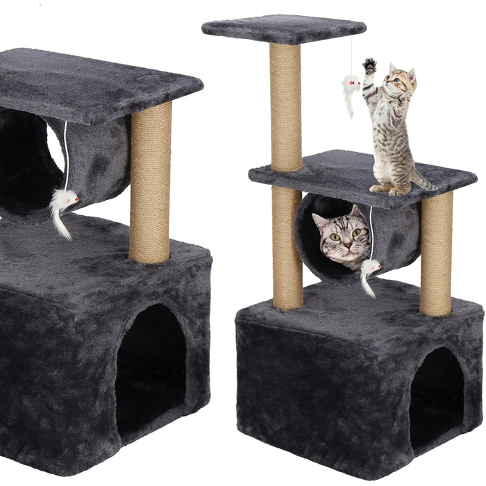 Котячий будиночок SPRINGOS з когтеточкою, лежаком та регульованою висотою, 245 см, сірий (62 см)