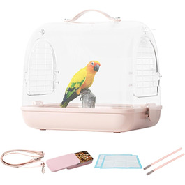 Трансформер для перевезення птахів Nymphensittich: рюкзак-переноска для птахів, прозорий клітка, м'яка переноска, клітка для подорожей з птахами | Переноска для птахів на відкритому повітрі, знімна переноска для хом'яків, прозора переноска для домашніх тварин зелена (рожева)