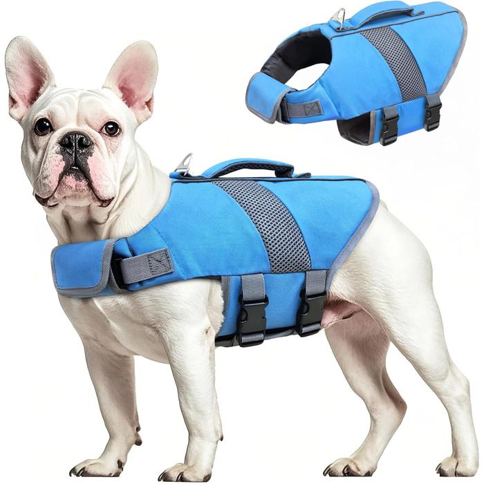 Рятувальний жилет для собак Oslueidy, висока плавучість, відбиваючий елемент, блакитний, розмір M