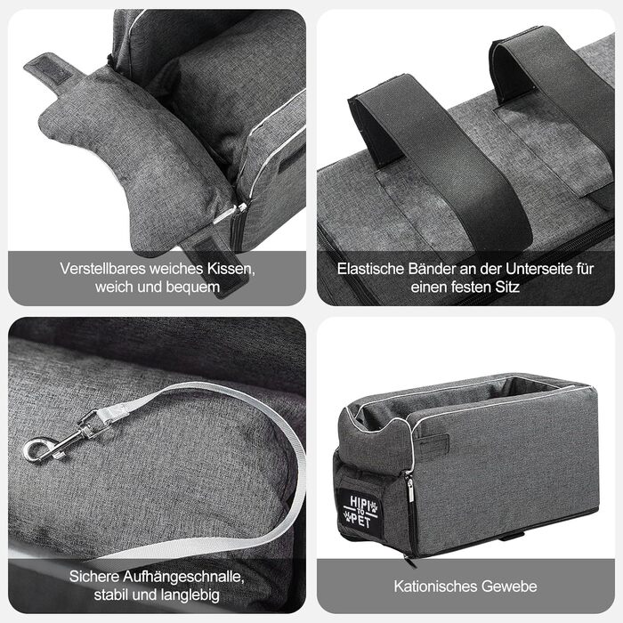 Автокрісло для собак Ergocar, підйомник для маленьких собак та котів до 6 кг, з ременями через плече, знімний, портативний, кошик для собак в авто, переносне ліжко для тварин в авто (білий)