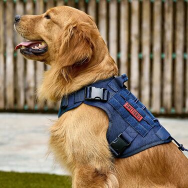 Тактична шлея для собак OneTigris FIRE WATCHER, XL, синя, 1000D нейлон, з ручкою і 2 D-кільцями, захисна амуніція для дресирування та прогулянок