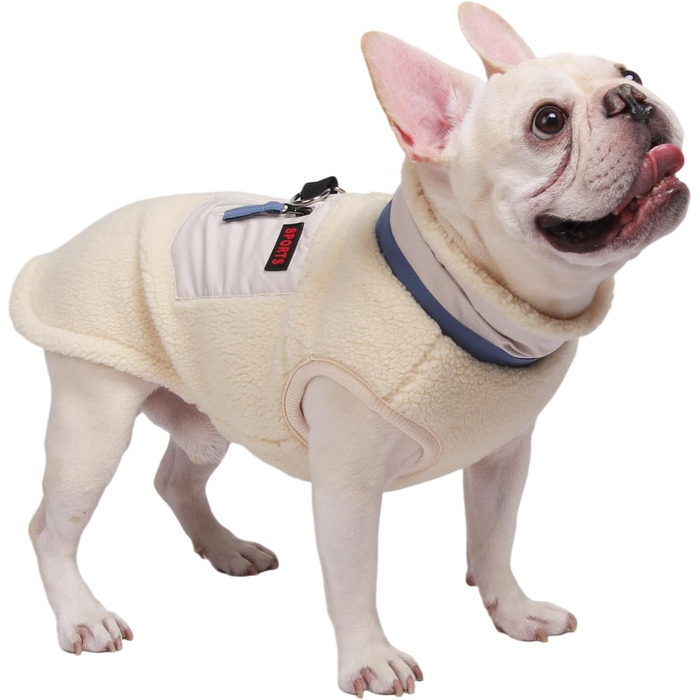 Теплий зимовий одяг для собак FeimaX: флісова куртка з D-кільцем для маленьких та середніх собак (Бежевий, S)