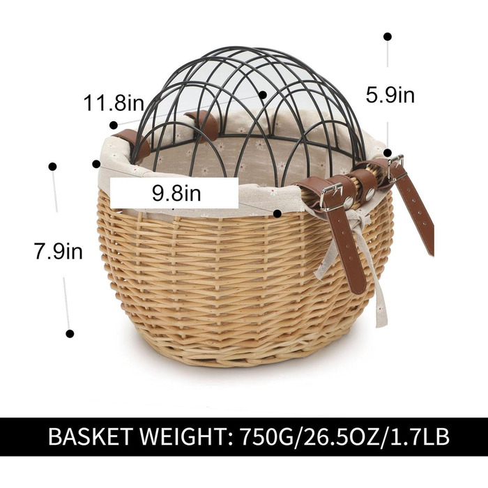 Корзина для велосипеда Perfeclan для тварин (котів та собак), з металевим покриттям, кріпиться на руль, дерев'яного кольору, для прогулянок на велосипеді