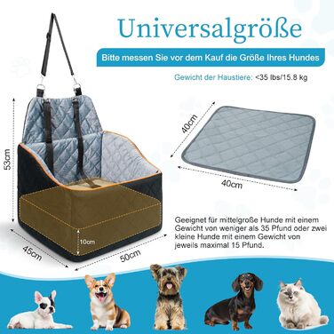 Автомобільний собачий сидіння для собак великих та середніх порід до 45 кг, знімний та пральний, з безпечними ременями та неслизьким дном для заднього сидіння авто