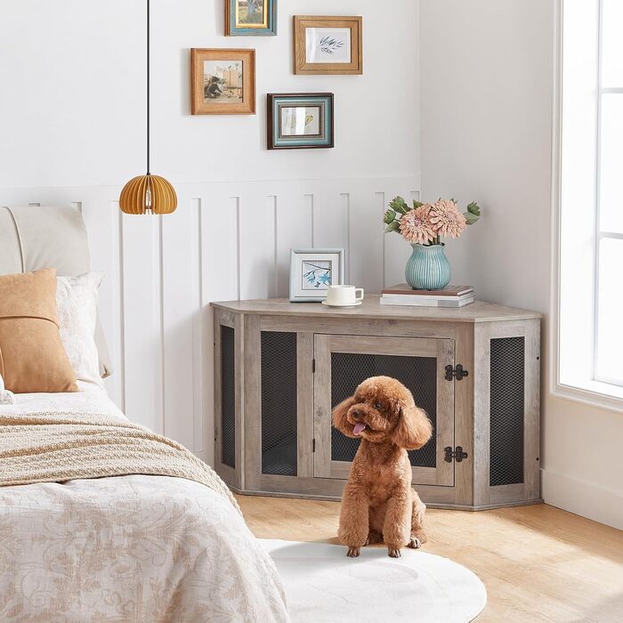 Клітка для собак Eck Möbel, Будка для собак для дому, для використання в приміщенні, 113 x 60 x 60 см, клітка для малих та середніх собак, багатофункціональна, у вінтажному стилі, з ефектом пошкодженого дерева, колір Беж ADCWT0801