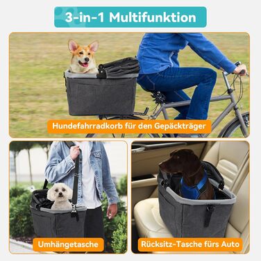 Кошик для велосипеда для собак до 12 кг, кріплення на багажник, металевий каркас, швидкознімний, сітчасте вікно, м'яке сидіння, світловідбиваючі смуги, складний, для міських велосипедів