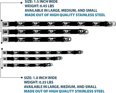 Нашийник для собак Buckle Down Ford Mustang, чорний/сріблястий, 22,9–38,1 см
