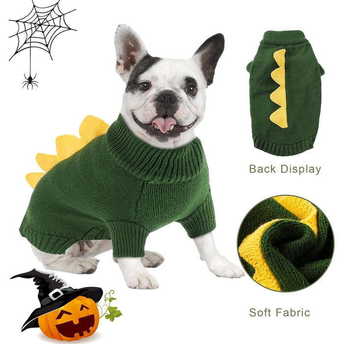 Пуловер NACOCO на Halloween з динозавром для собак – святковий пуловер для домашніх тварин, костюм дракона, одяг для цуценят, зручний, теплий, в'язаний, для котів та собак, теплий зимовий костюм