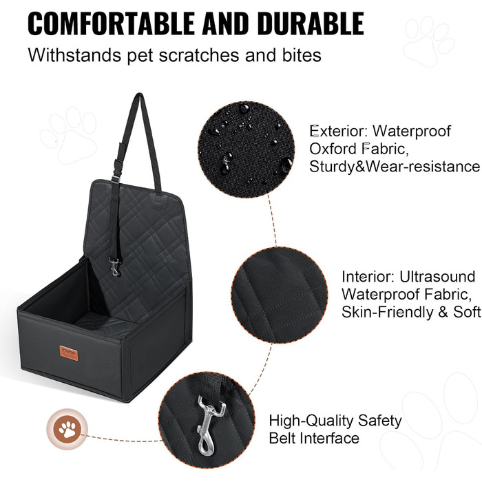 Автокрісло для собак VEVOR: підняття, безпечна мотузка, бавовняна підкладка, до 12 кг (Чорний)