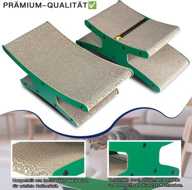 Котяче дряпальня з будиночком - XL дряпка з картону двостороння 56x26x20см - Стабільне ліжко-дряпка, місце для відпочинку та іграшка з м'ячиком (натуральне дерево)