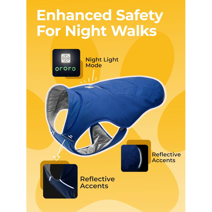 ORORO Теплий зимовий одяг для собак з підігрівом, акумуляторний, відбиваючий, для малих, середніх та великих собак (Синій, L)