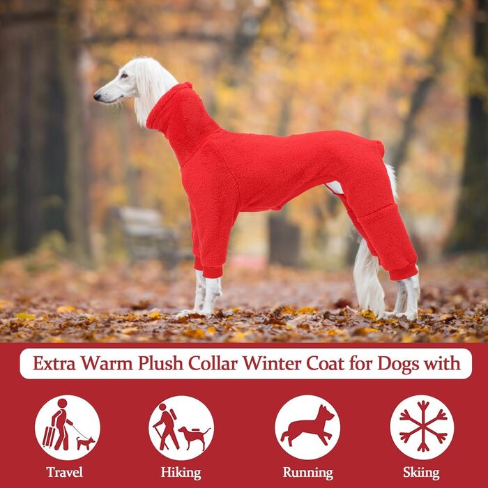 Теплий флісовий халат для грейхаундів, одяг для віппетів з ніжками, вітронепроникний собачий комбінезон з коміром-стійкою, флісовий собачий піжамний костюм, супер теплий зимовий пуловер для віппетів, Лурчерів, Салускі, червоний XXL