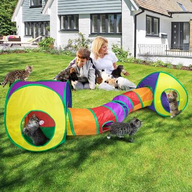 Туннель для котів 3 шт. Складаний тунель-іграшка для кошенят, цуценят та кроликів - ідеально для дому та на вулицю