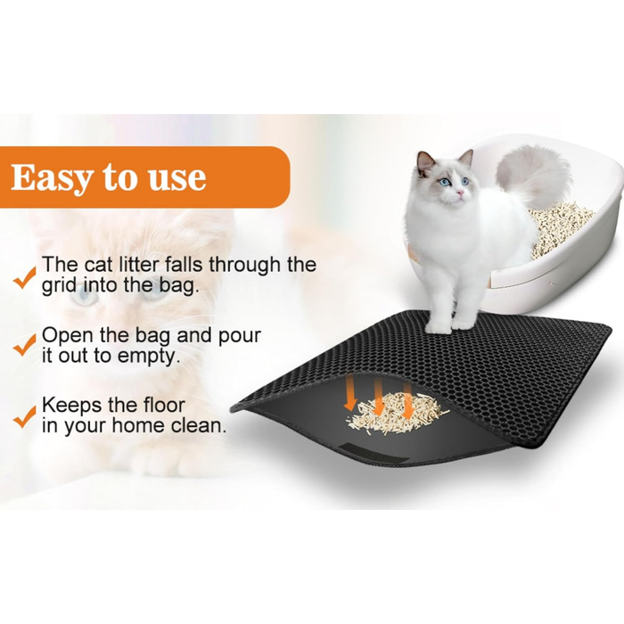 Килимок для котячого туалету, 60x90 см, EVA, чорний, з водонепроникним покриттям та захистом від подряпин