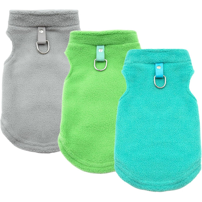 Пуловери для собак та котів, комплект 2/3 шт. Теплі, м'які, з кільцем D. Розмір L (Сірий+Зелений+Блакитний)