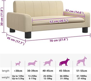 Ляжка для собак, м'яка подушка для собак, диван-софа для собак, лежанка для маленьких собак, лежанка для домашніх тварин, лежанка для котів, світлий матеріал (70 x 45 x 30 см, кремовий)