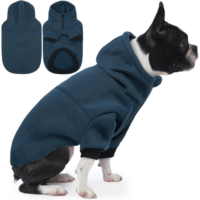 Флісовий худі для собак Lelepet з капюшоном та отвором для повідка, теплий, для осені та зими, на блискавку, стильний одяг для собак маленьких, середніх та великих порід, зелений (Medium, Blue)