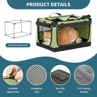 Складана транспортна сумка Petsfit для собак і котів XS, зелена, для подорожей та авто, міцна тканина, регульований чохол, посилені шви