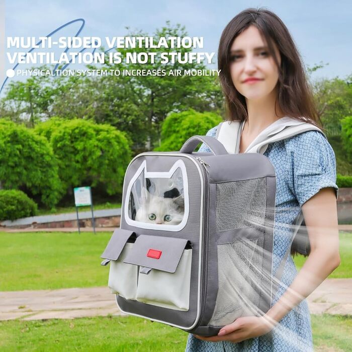 Транспортна переноска для котів та собак PJDDP, рюкзак для тварин з сіткою, легка переноска для маленьких собак та котів до 10 кг, фіолетовий колір