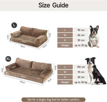 Ортопедичний лежак для собак MeWoofun, середній, водонепроникний, антистресовий плюшевий чохол, 90 x 65 x 30 см (Коричневий, L)
