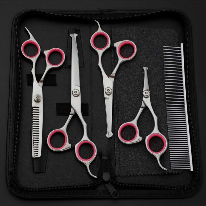 Набір професійних ножиць для грумінгу домашніх тварин, з нержавіючої сталі. Ножиці для стрижки, розріджуючі ножиці, вигнуті ножиці, безпечні закруглені кінчики.