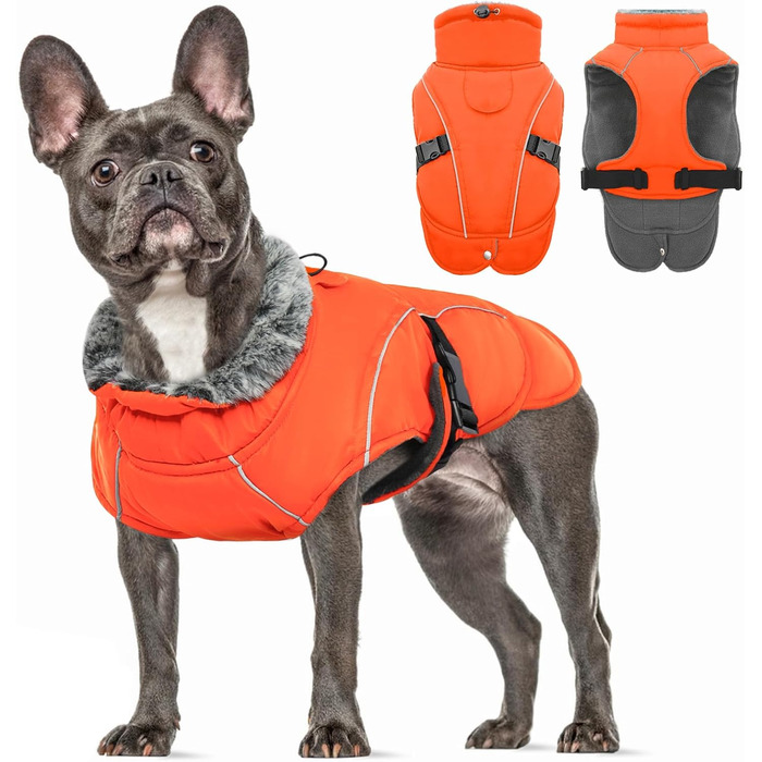 Водонепроникний теплий зимовий одяг для собак маленьких порід (Французький бульдог, Джек Рассел) - Оранжевий, розмір S