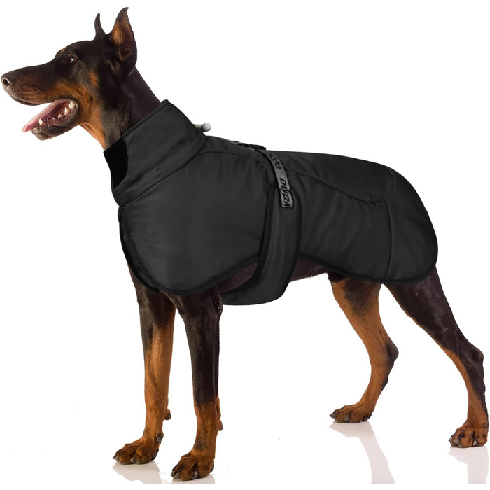 Зимовий теплий одяг для собак FeimaX: вітронепроникна куртка для середніх та великих собак. Відображає світло, регулюється, з D-кільцем. Чорний колір, розмір 4XL