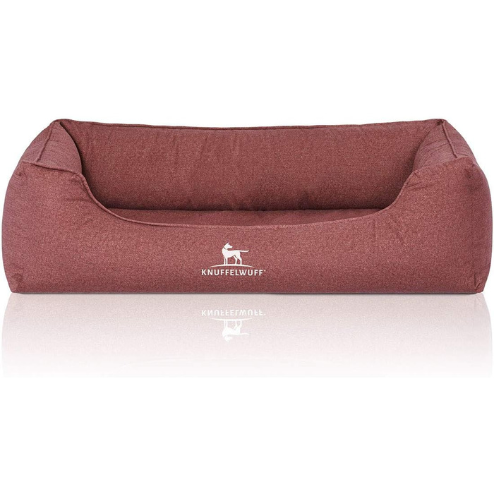 Ортопедичне водонепроникне собаче ліжко Knuffelwuff Malou з велюру, ручної роботи, XL 105 x 75 см, червоне. Знімний, пральний чохол. Підходить для великих, середніх та маленьких собак. Розміри: 105 x 75 x 25 см