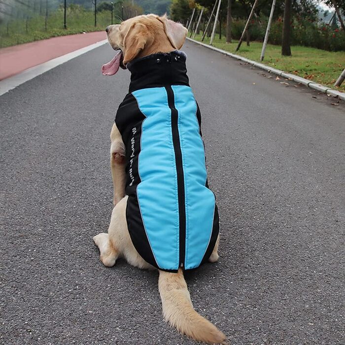 Зимовий одяг для собак: водонепроникна куртка-жилет для собак з кріпленням для повідка, світловідбиваюча, регульована. Підходить для середніх та великих собак, для активного відпочинку на вулиці. (4XL, світло-блакитний)