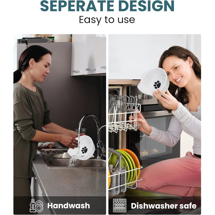 Набір мисок для котів PETTOM (2 шт.) з підставкою, кераміка, захист шиї, зелений + сірий