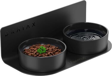 Керамічна підвищена миска DRAIAX ElegantFeed S для котів і малих собак, чорна, настінна, знімна, годівниця для корму і води
