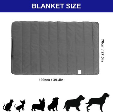 Килимок для собак Outdoor, 100x70 см, водовідштовхувальний. Зручний для подорожей, кемпінгу, з сумкою та щіткою для видалення шерсті. Підходить для собак та котів. Теплий, великий, з оксфордської тканини, чорного кольору.