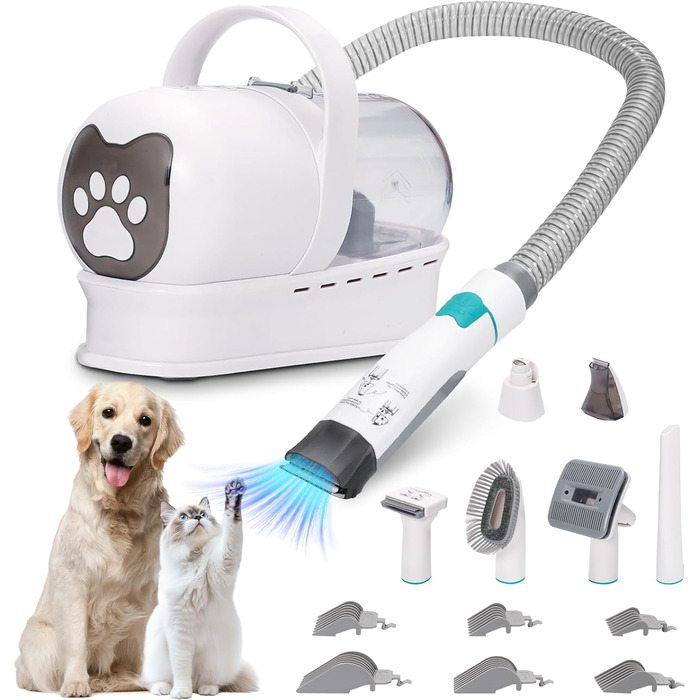 Машинка для стрижки собак з пилососом, 13000PA, 7 насадок для грумінгу, триммер для лап, щітка, гребінець, 3 рівні всмоктування