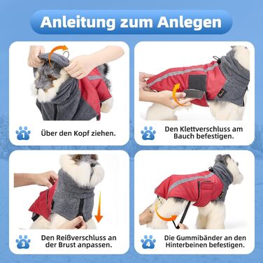 Зимовий теплий одяг для собак SlowTon: куртка з поларфлісу з коміром-шарфом, світловідбивачі, регульована, водонепроникна, вітронепроникна, для цуценят, м'яка, червона (M)