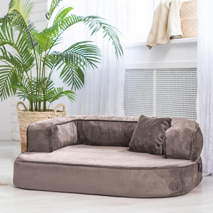 Ортопедичне собаче ліжко Tierlando Sharleen VISCO Plus з м'якої тканини Тедді, 80x60 см, сірий графіт