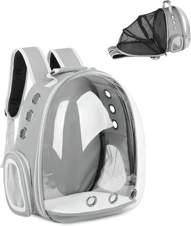 Рюкзак для кота та собаки Galatée, розширюваний, з вентиляцією, для подорожей, кемпінгу та піших прогулянок (сірий)