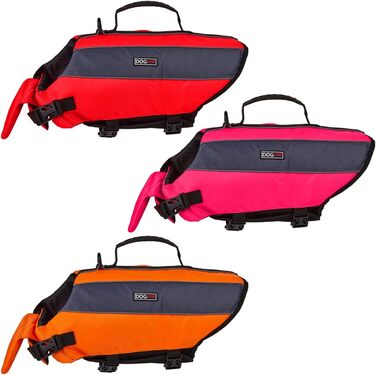 Рятувальний жилет для собак Dogline, для плавання та катання на човні, яскравих кольорів з світловідбиваючими смугами, сітчаста нижня частина для стікання води та сушіння, ручка для перенесення, обхват 66-86 см, неоново-рожевий