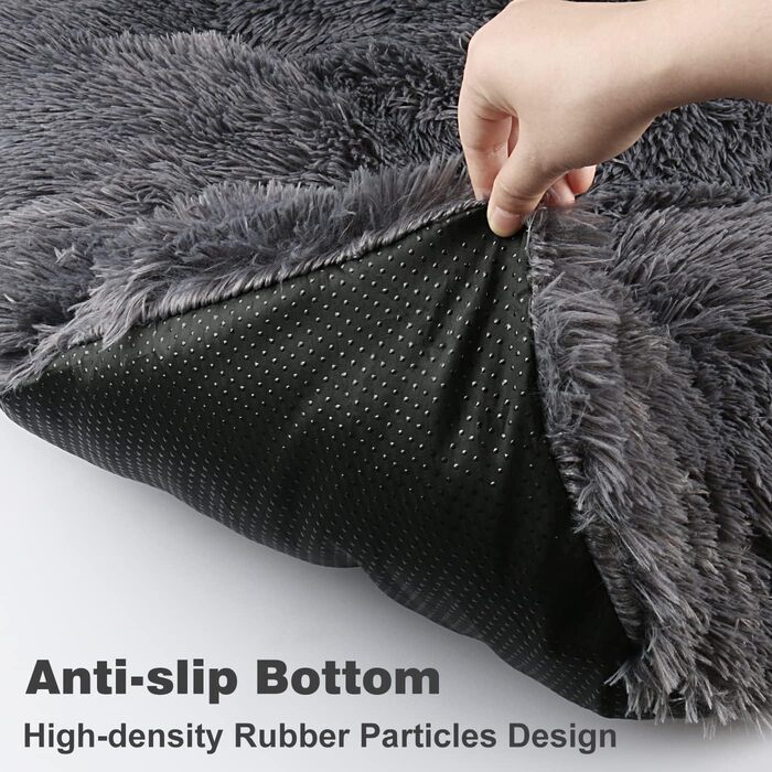 Килимок для собак великий, 90 x 58 см, миючий, пухнастий, Sherpa, з неслизьким дном, теплий лежак для собак та котів, сірий (XL)