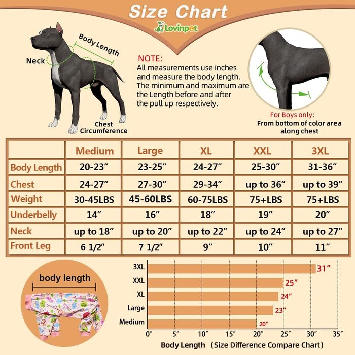 LovinPet Одяг для великих собак: піжама для собак великих порід, вузька посадка, легкий пуловер, повне покриття, з принтом рожевого кольору, розмір 3XL