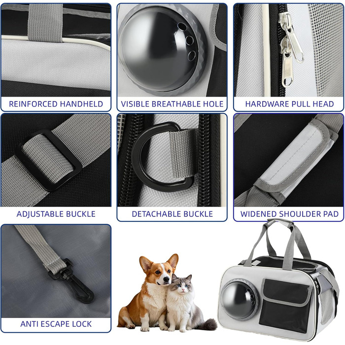Складана переноска для тварин 45x26x28 см – для котів та собак до 8 кг – для авто, літака та поїзда, стабільна, вентильована та легка