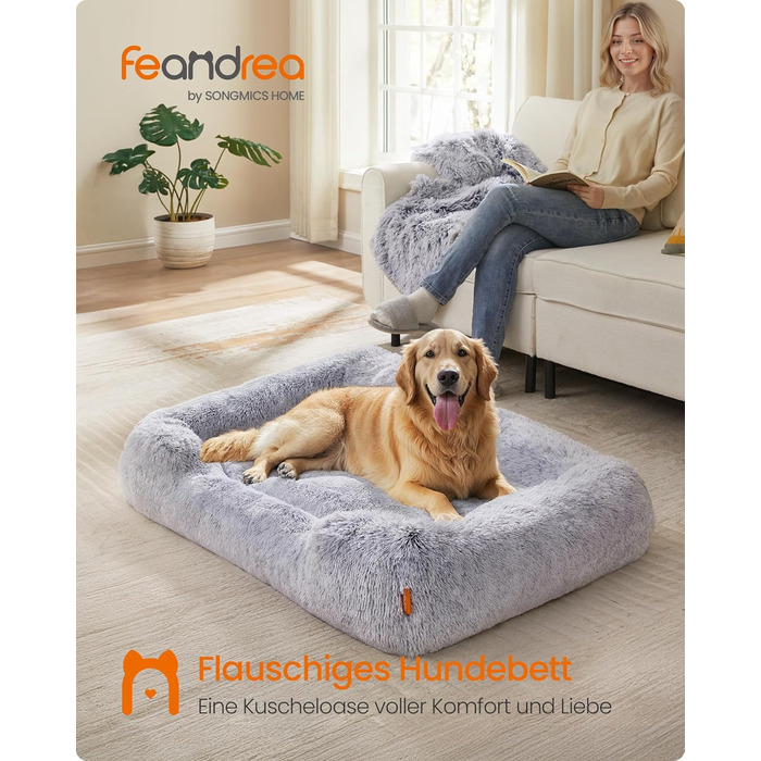 Ліжко для собак Feandrea, м'який лежак, корзина для собак, диван для собак, XL (106 x 75 x 20 см), сірий Ombré, PGW271G01