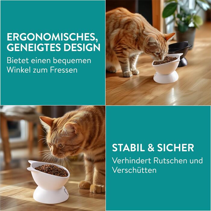 Набір мисок для котів Navaris: 2 миски по 400 мл з позначеннями об'єму, піднята годівниця, кераміка, стильний дизайн