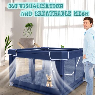 Клітка-загон для цуценят 42x42x25.6 дюймів з воротами, загон для собак, клітка-загон для тварин для дому та вулиці, стабільний захисний вольєр з потовщеним матеріалом, Колір: Синій