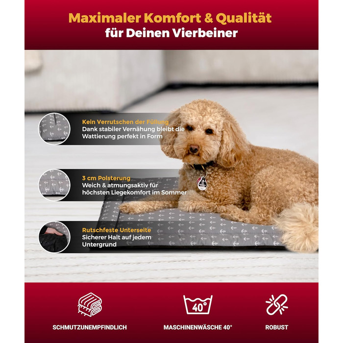 Літня подушка для собак HS-Hundebett® з бавовни з наповнювачем та антиковзаючою основою XS – М'яка подушка для собак на літо – Пральна та довговічна – Легка літня подушка для собак – Виготовлено в Німеччині (Сірий Якір, 40x60 см)