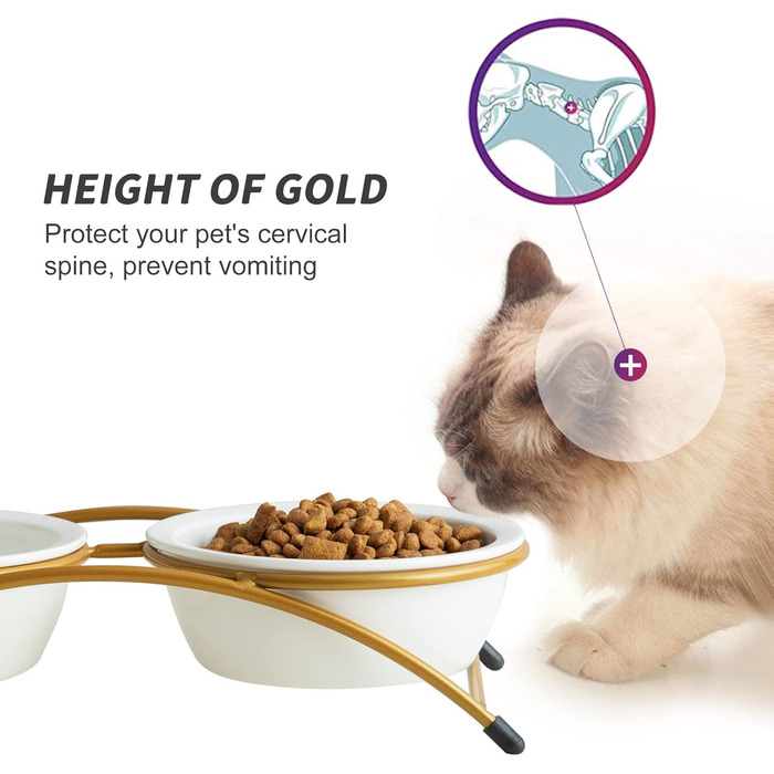 Набір мисок для котів ZONEYILA, 340 мл, керамічні миски для корму та води, підняті на металевій підставці, для котів та маленьких собак, проти блювоти, придатні для миття в посудомийній машині